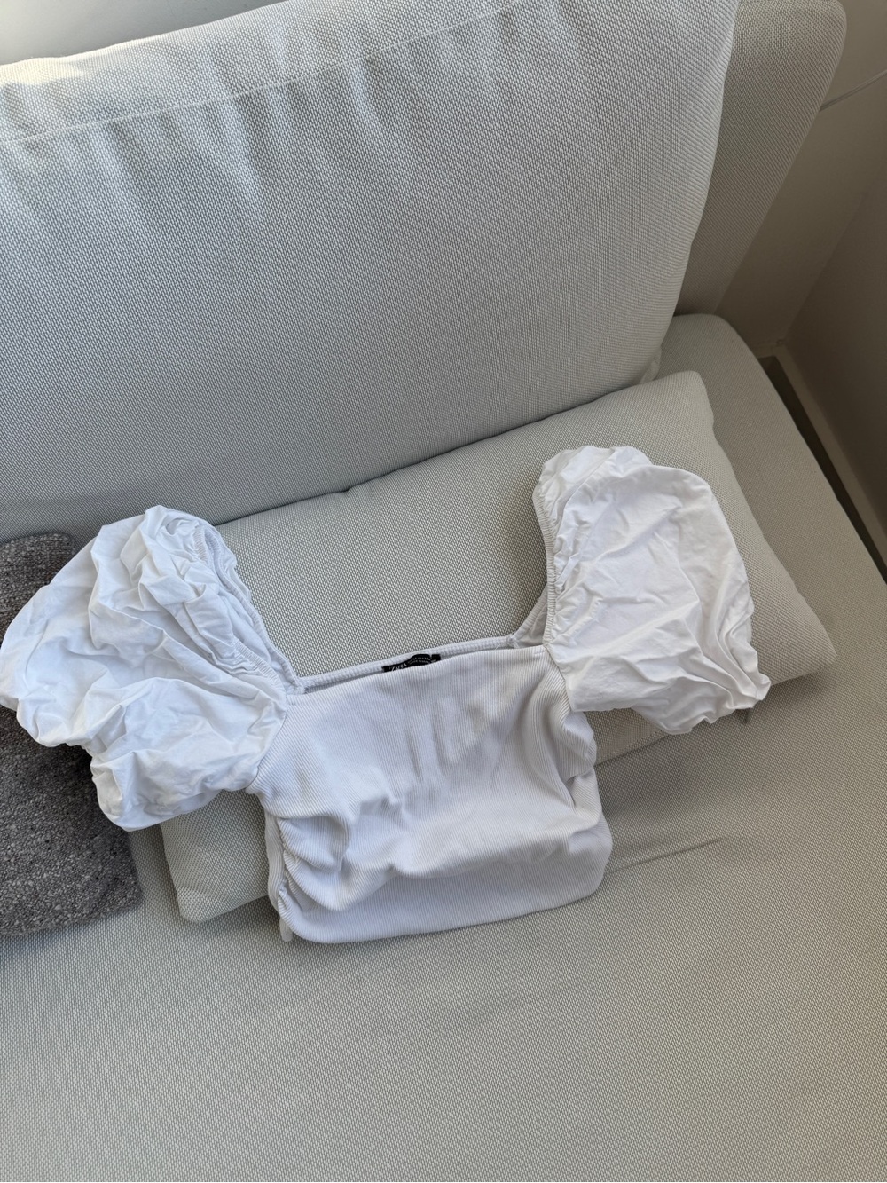 Zara White Puff-Sleeve Square Neck Crop Top